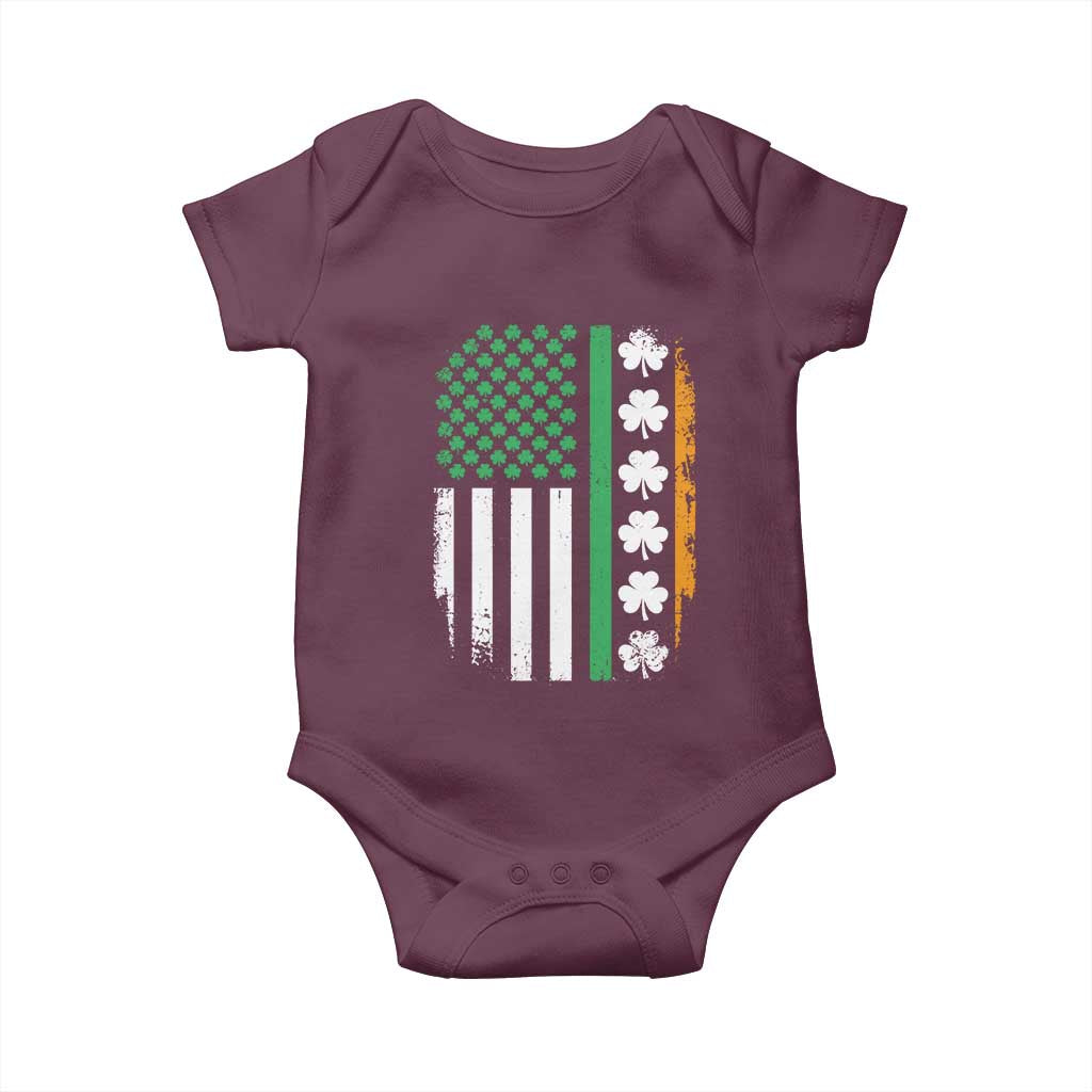 USA Flag With Shamrocks Baby Onesie St Patricks Day Gift TS12 Maroon Print Your Wear
