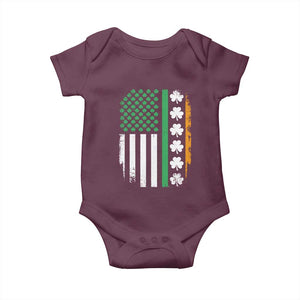 USA Flag With Shamrocks Baby Onesie St Patricks Day Gift TS12 Maroon Print Your Wear