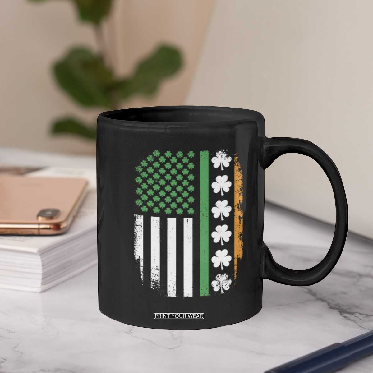 USA Flag With Shamrocks Coffee Mug St Patricks Day Gift TS12 Print Your Wear