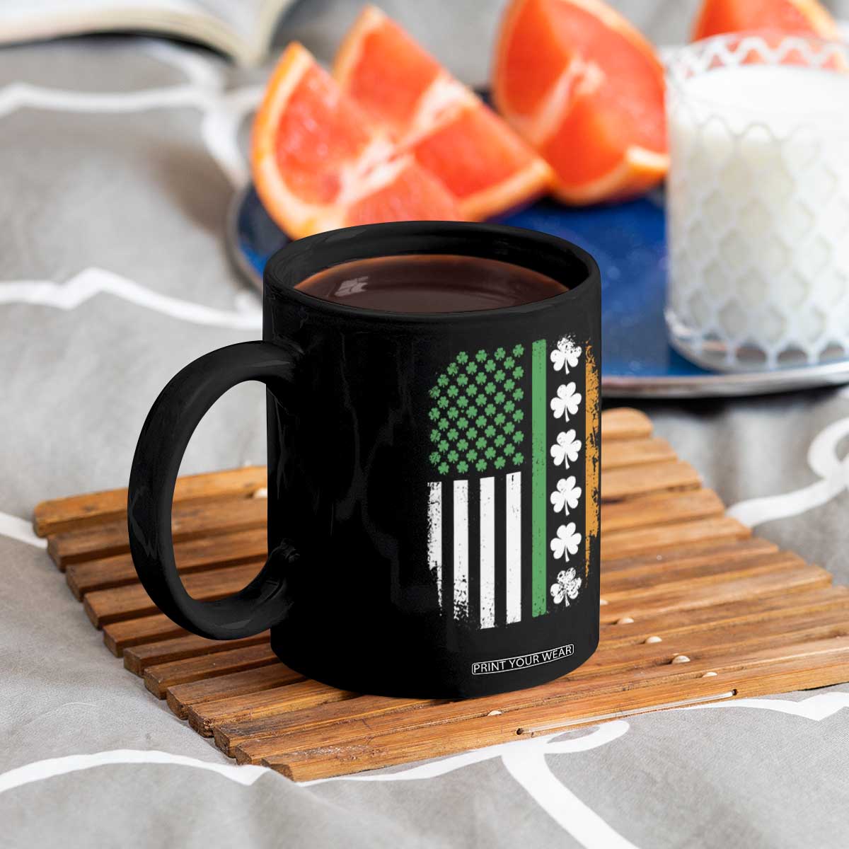 USA Flag With Shamrocks Coffee Mug St Patricks Day Gift TS12 Print Your Wear
