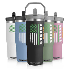 USA Flag With Shamrocks Flip Straw Tumbler St Patricks Day Gift TS12 Print Your Wear