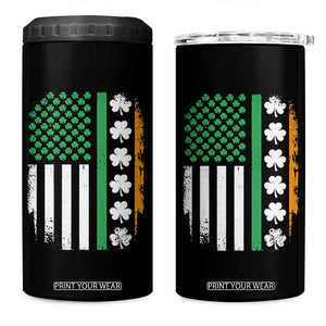 USA Flag With Shamrocks 4 in 1 Can Cooler Tumbler St Patricks Day Gift TS12 One Size: 16 oz Black Print Your Wear