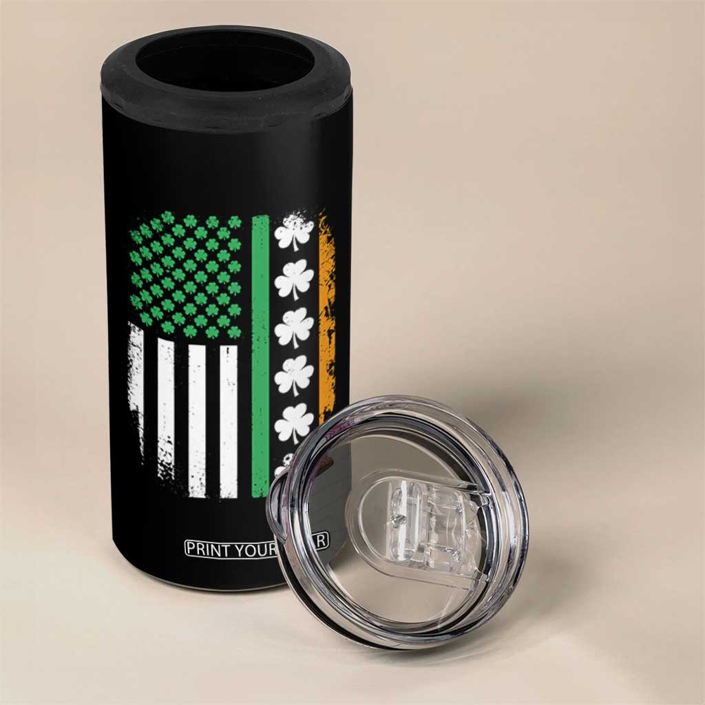 USA Flag With Shamrocks 4 in 1 Can Cooler Tumbler St Patricks Day Gift TS12 Print Your Wear