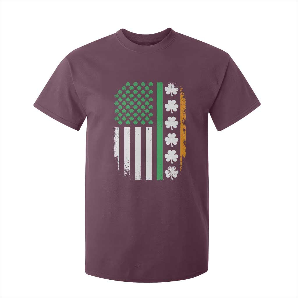 USA Flag With Shamrocks T Shirt For Kid St Patricks Day Gift TS12 Maroon Print Your Wear