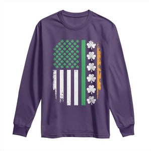 USA Flag With Shamrocks Long Sleeve Shirt St Patricks Day Gift TS12 Purple Print Your Wear