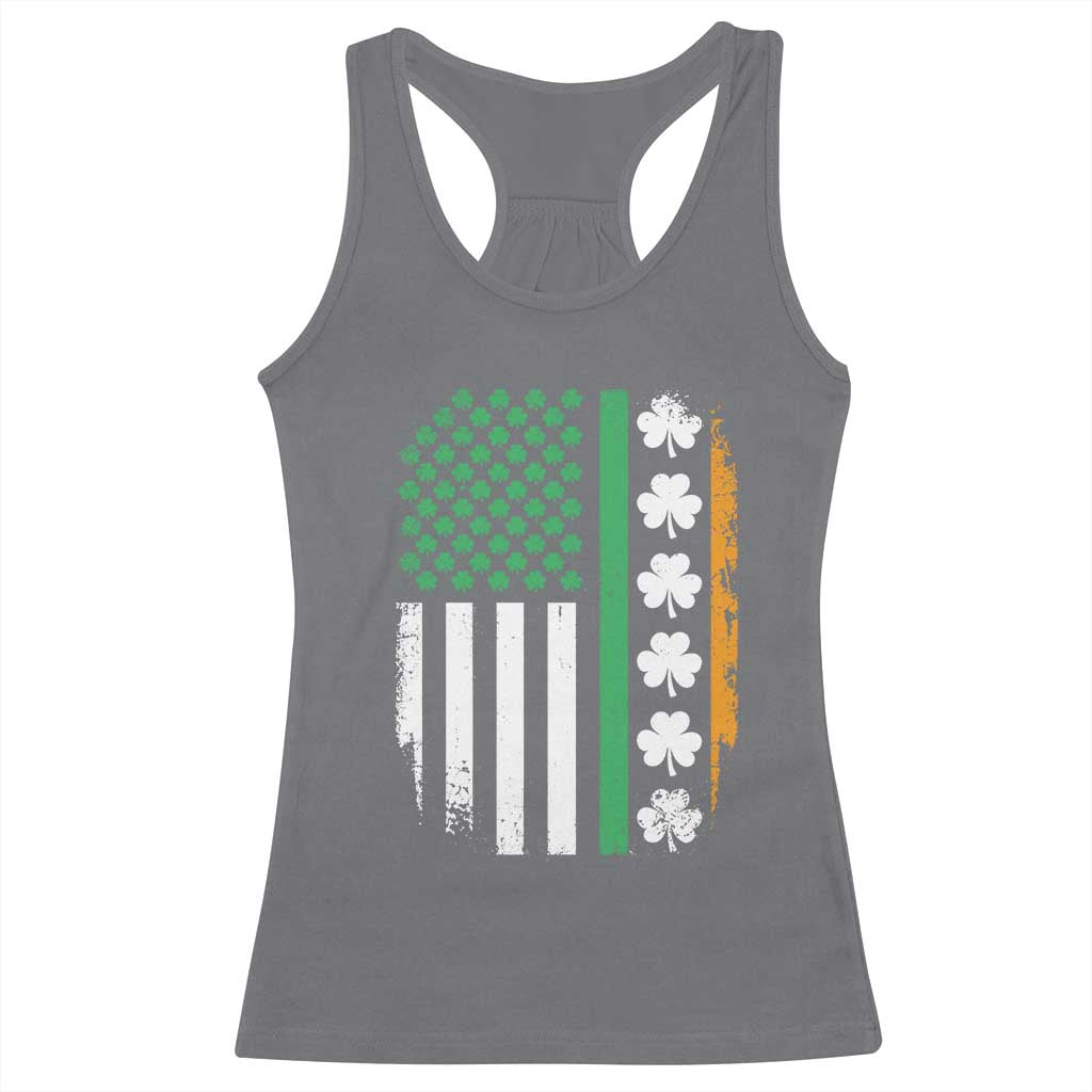 USA Flag With Shamrocks Racerback Tank Top St Patricks Day Gift TS12 Charcoal Print Your Wear