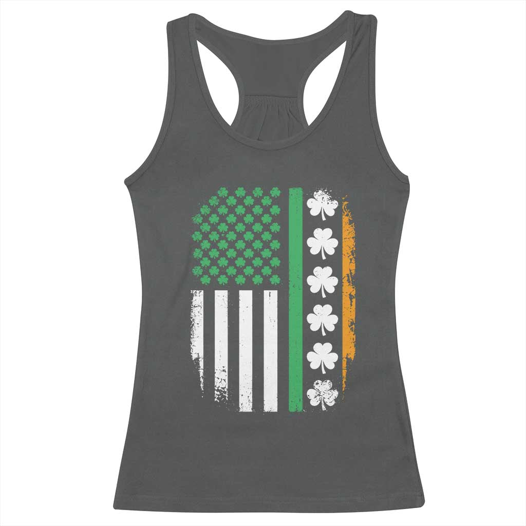 USA Flag With Shamrocks Racerback Tank Top St Patricks Day Gift TS12 Dark Heather Print Your Wear