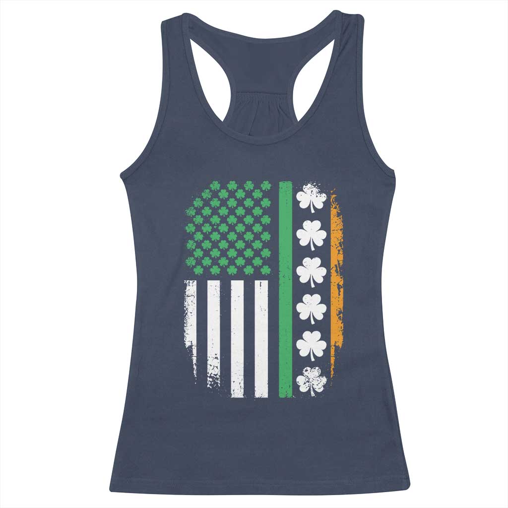 USA Flag With Shamrocks Racerback Tank Top St Patricks Day Gift TS12 Navy Print Your Wear