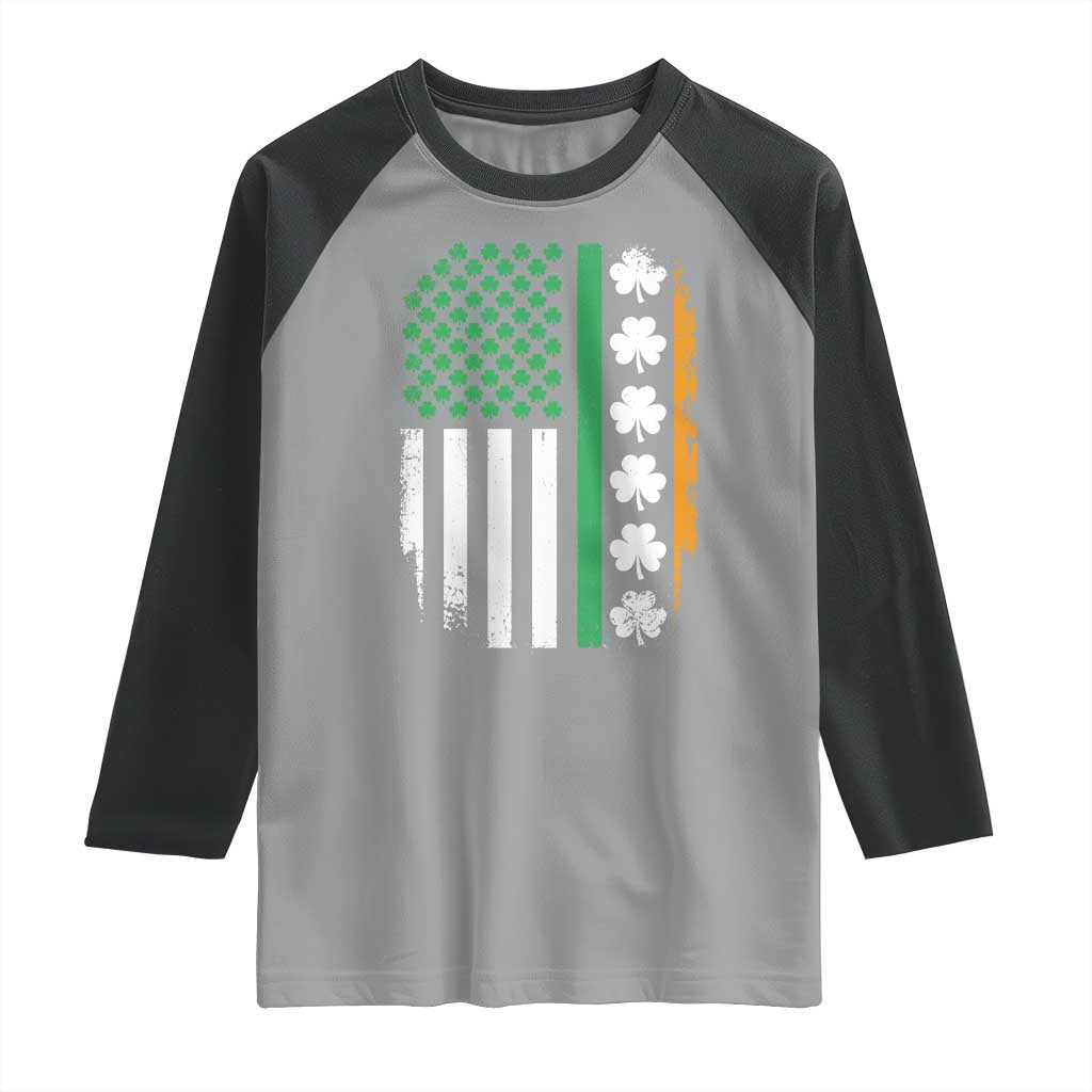 USA Flag With Shamrocks Raglan Shirt St Patricks Day Gift TS12 Sport Gray Black Print Your Wear