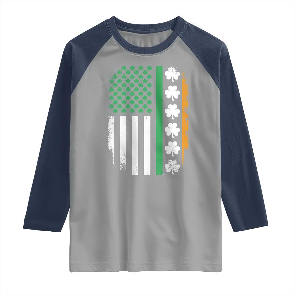 USA Flag With Shamrocks Raglan Shirt St Patricks Day Gift TS12 Sport Gray Navy Print Your Wear