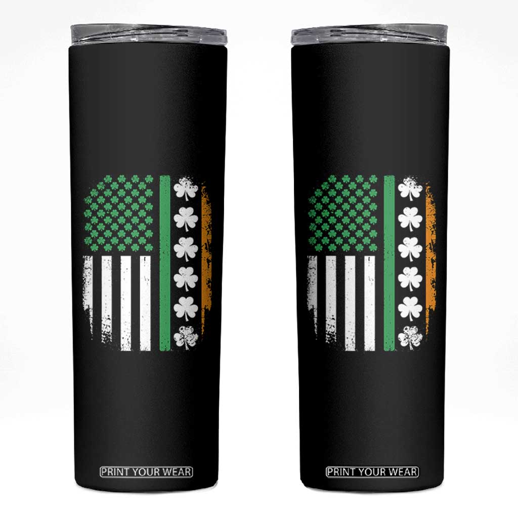 USA Flag With Shamrocks Skinny Tumbler St Patricks Day Gift TS12 Black Print Your Wear