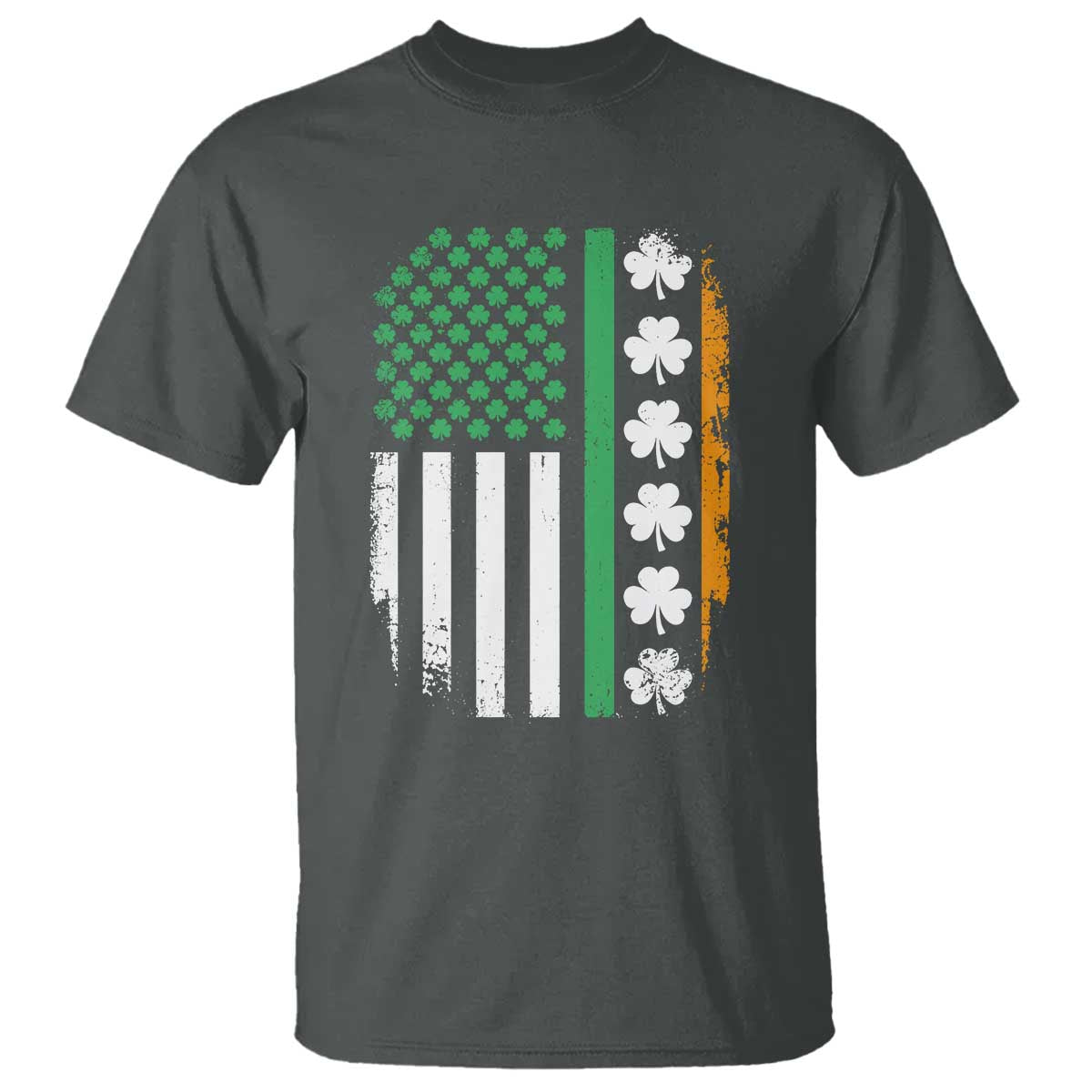 USA Flag With Shamrocks T Shirt St Patricks Day Gift TS12 Dark Heather Print Your Wear