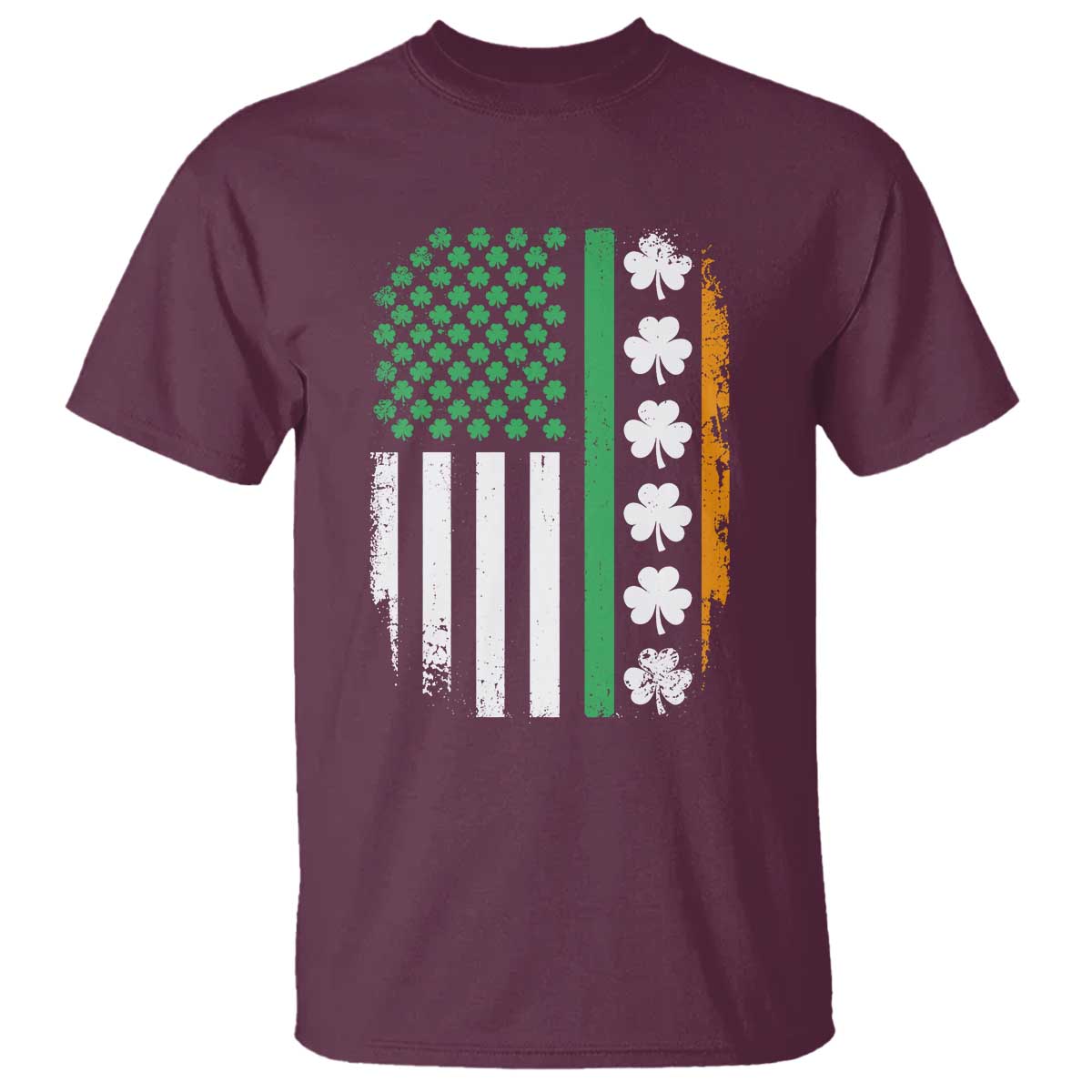 USA Flag With Shamrocks T Shirt St Patricks Day Gift TS12 Maroon Print Your Wear