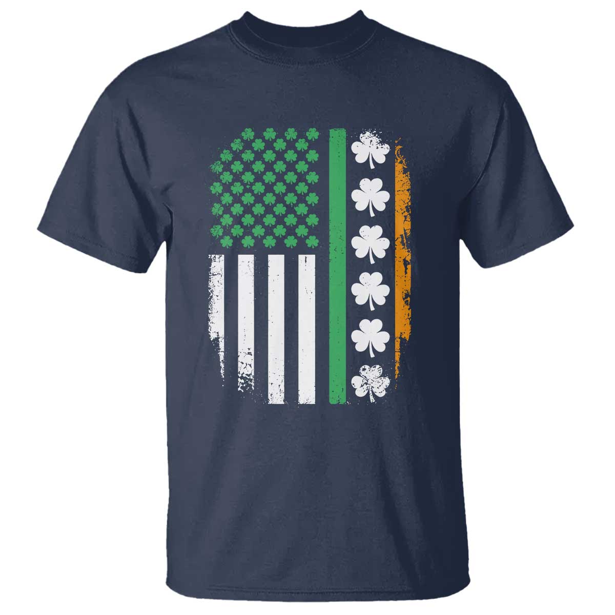 USA Flag With Shamrocks T Shirt St Patricks Day Gift TS12 Navy Print Your Wear