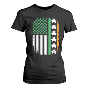 USA Flag With Shamrocks T Shirt For Women St Patricks Day Gift TS12 Black Print Your Wear
