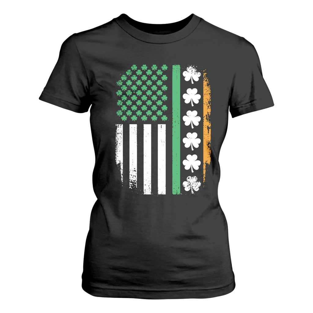 USA Flag With Shamrocks T Shirt For Women St Patricks Day Gift TS12 Black Print Your Wear