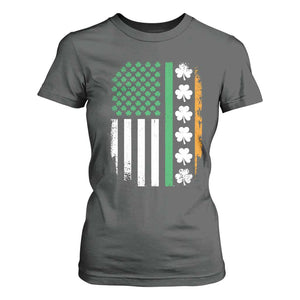 USA Flag With Shamrocks T Shirt For Women St Patricks Day Gift TS12 Dark Heather Print Your Wear