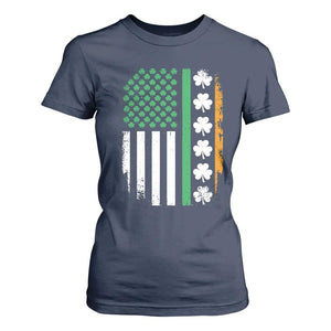 USA Flag With Shamrocks T Shirt For Women St Patricks Day Gift TS12 Navy Print Your Wear