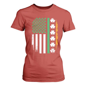USA Flag With Shamrocks T Shirt For Women St Patricks Day Gift TS12 Red Print Your Wear