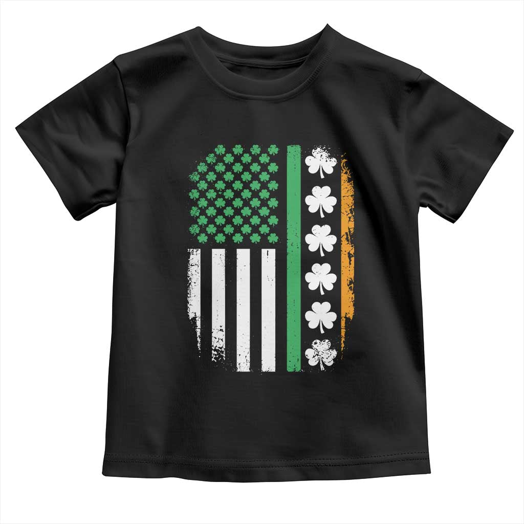 USA Flag With Shamrocks Toddler T Shirt St Patricks Day Gift TS12 Black Print Your Wear