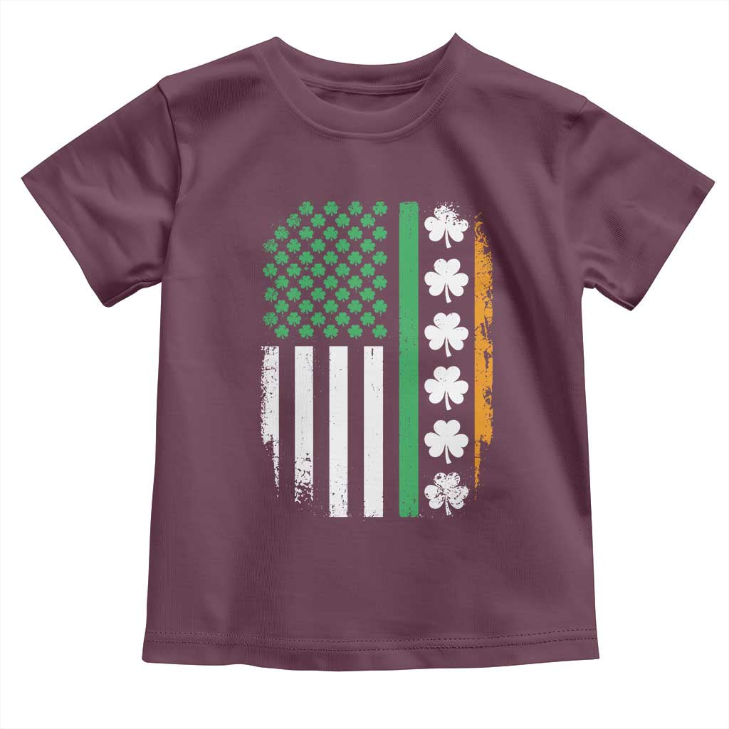 USA Flag With Shamrocks Toddler T Shirt St Patricks Day Gift TS12 Maroon Print Your Wear