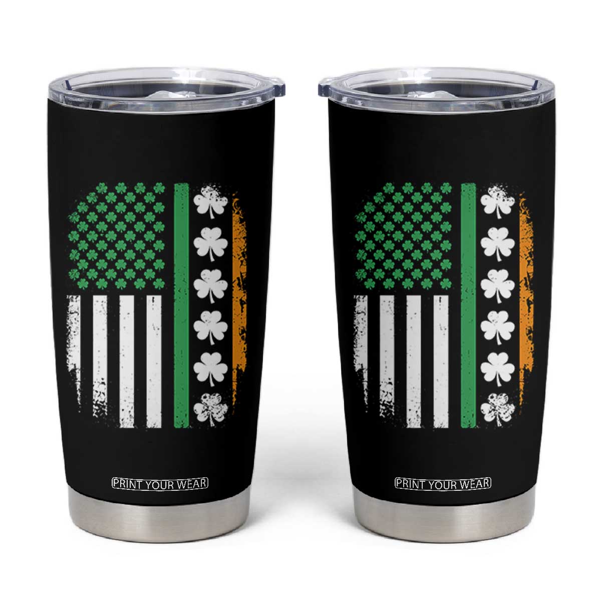 USA Flag With Shamrocks Tumbler Cup St Patricks Day Gift TS12 Black Print Your Wear