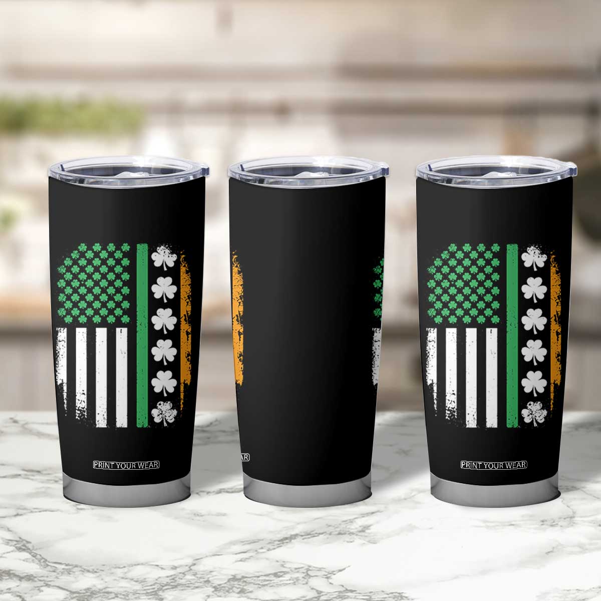 USA Flag With Shamrocks Tumbler Cup St Patricks Day Gift TS12 Print Your Wear