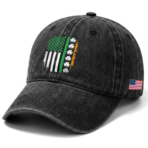 USA Flag With Shamrocks Washed Cotton Baseball Cap St Patricks Day Gift TS12 Print Your Wear