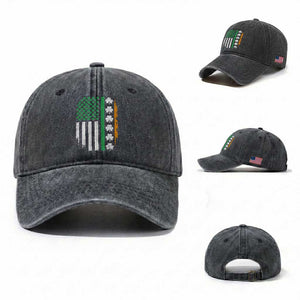 USA Flag With Shamrocks Washed Cotton Baseball Cap St Patricks Day Gift TS12 Washed Cap Universal Fit Dark Gray Print Your Wear
