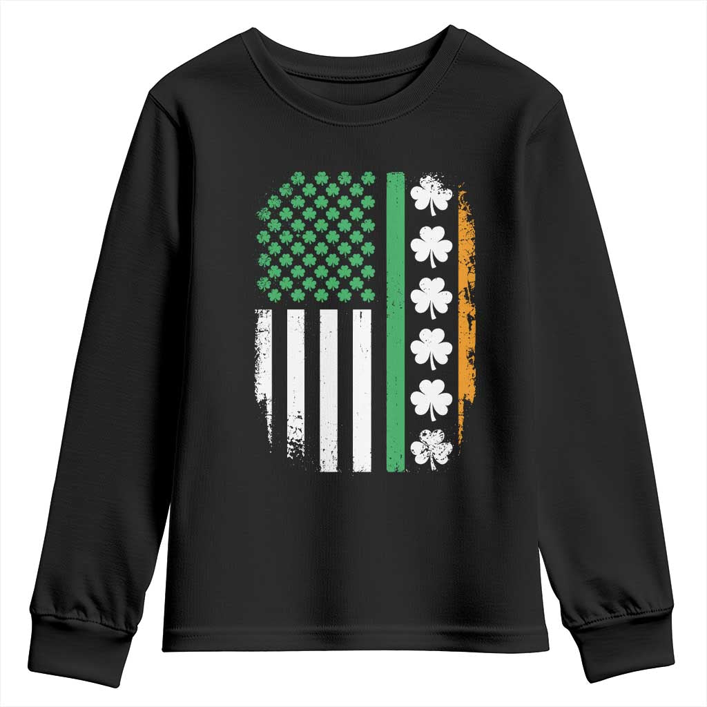 USA Flag With Shamrocks Youth Sweatshirt St Patricks Day Gift TS12 Black Print Your Wear