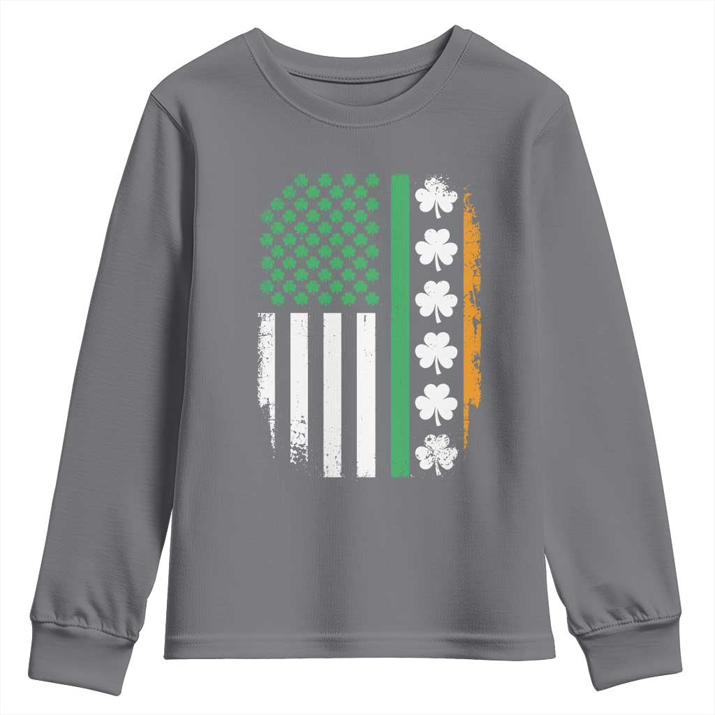 USA Flag With Shamrocks Youth Sweatshirt St Patricks Day Gift TS12 Charcoal Print Your Wear