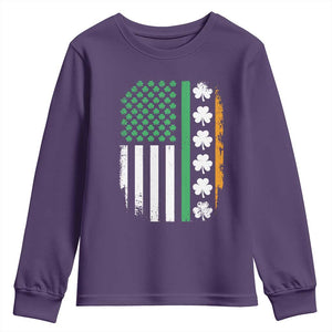 USA Flag With Shamrocks Youth Sweatshirt St Patricks Day Gift TS12 Purple Print Your Wear