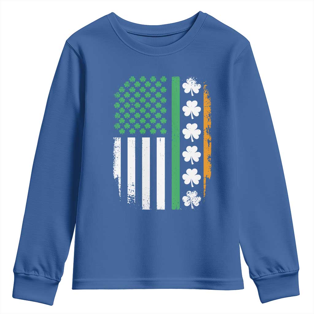 USA Flag With Shamrocks Youth Sweatshirt St Patricks Day Gift TS12 Royal Blue Print Your Wear