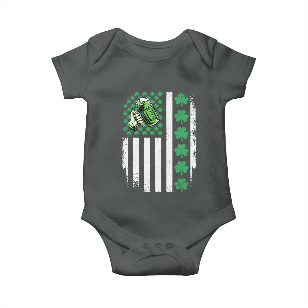 Irish Patriotic USA Flag With Shamrocks Gift Baby Onesie TS12 Dark Heather Print Your Wear