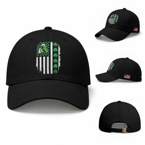 Irish Patriotic USA Flag With Shamrocks Gift Baseball Cap TS12 Baseball Cap Universal Fit Black Print Your Wear