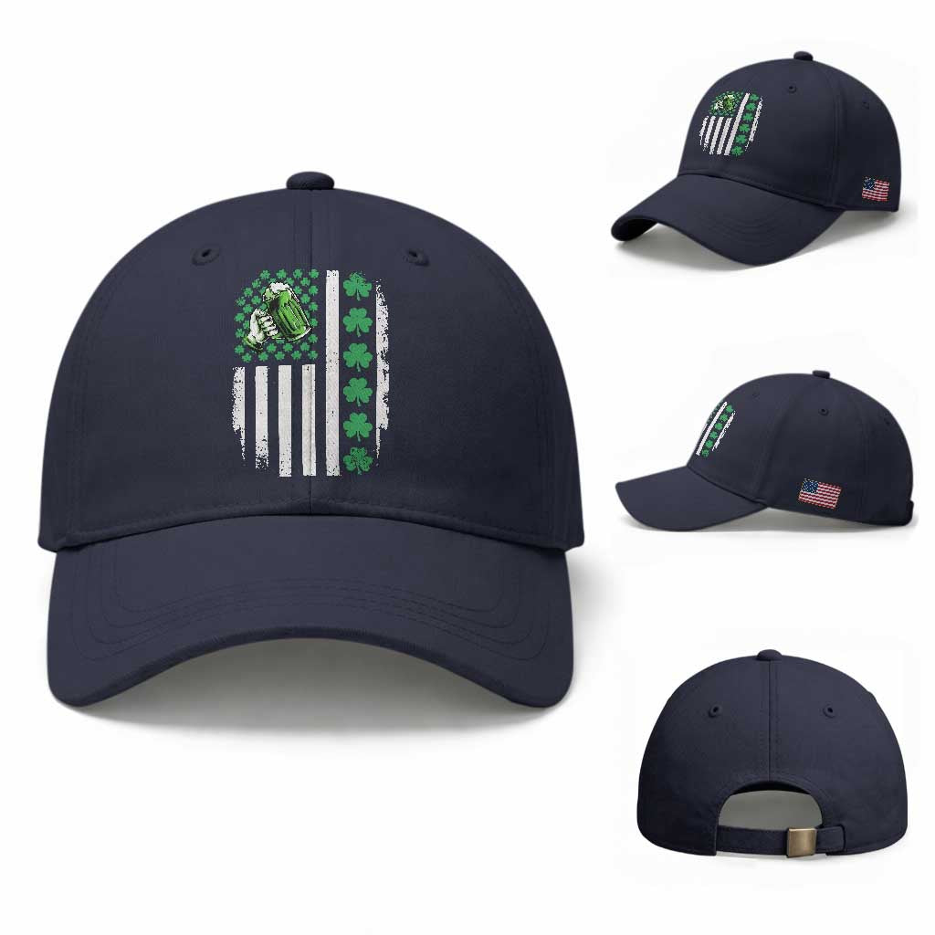 Irish Patriotic USA Flag With Shamrocks Gift Baseball Cap TS12 Baseball Cap Universal Fit Navy Print Your Wear
