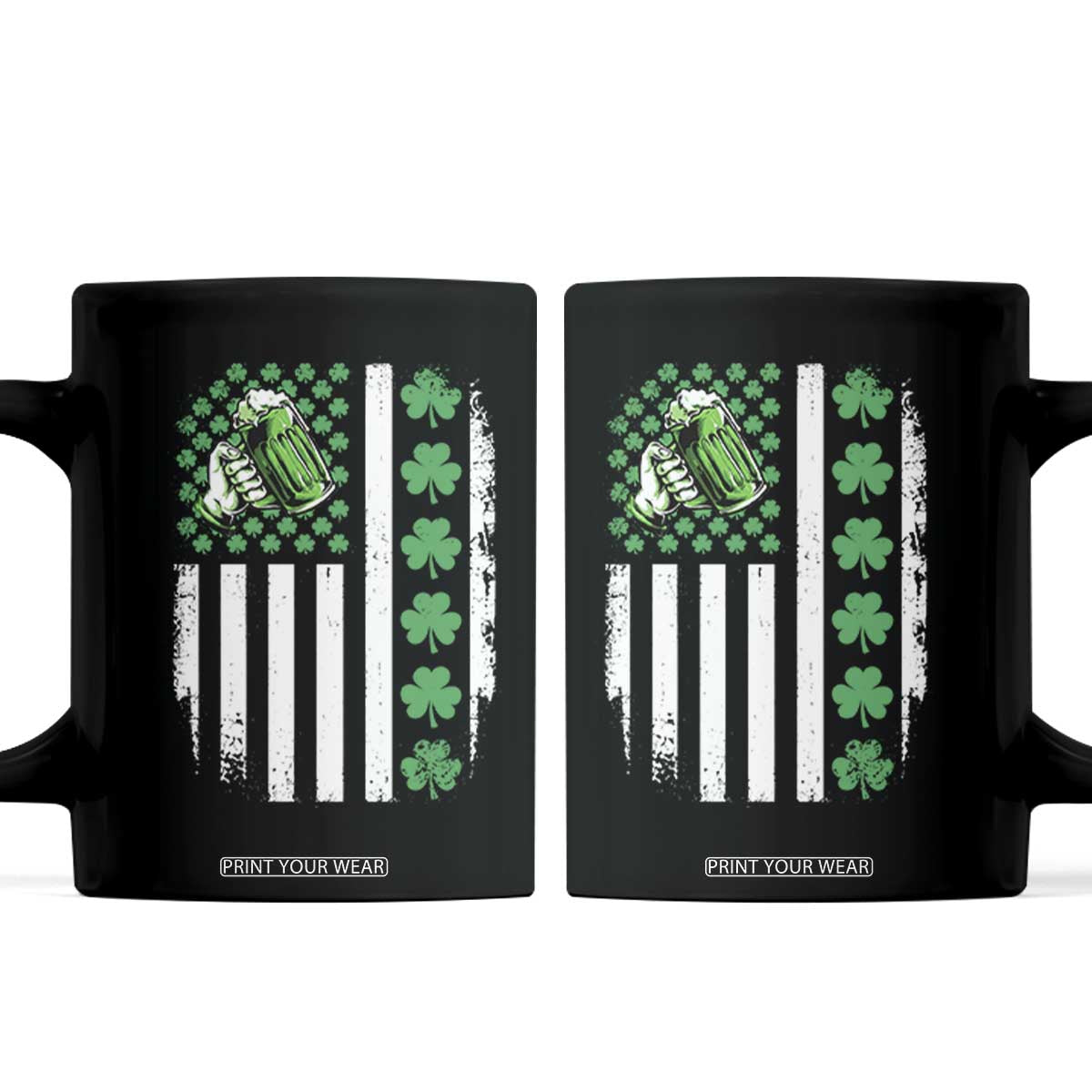 Irish Patriotic USA Flag With Shamrocks Gift Coffee Mug TS12 Black Print Your Wear