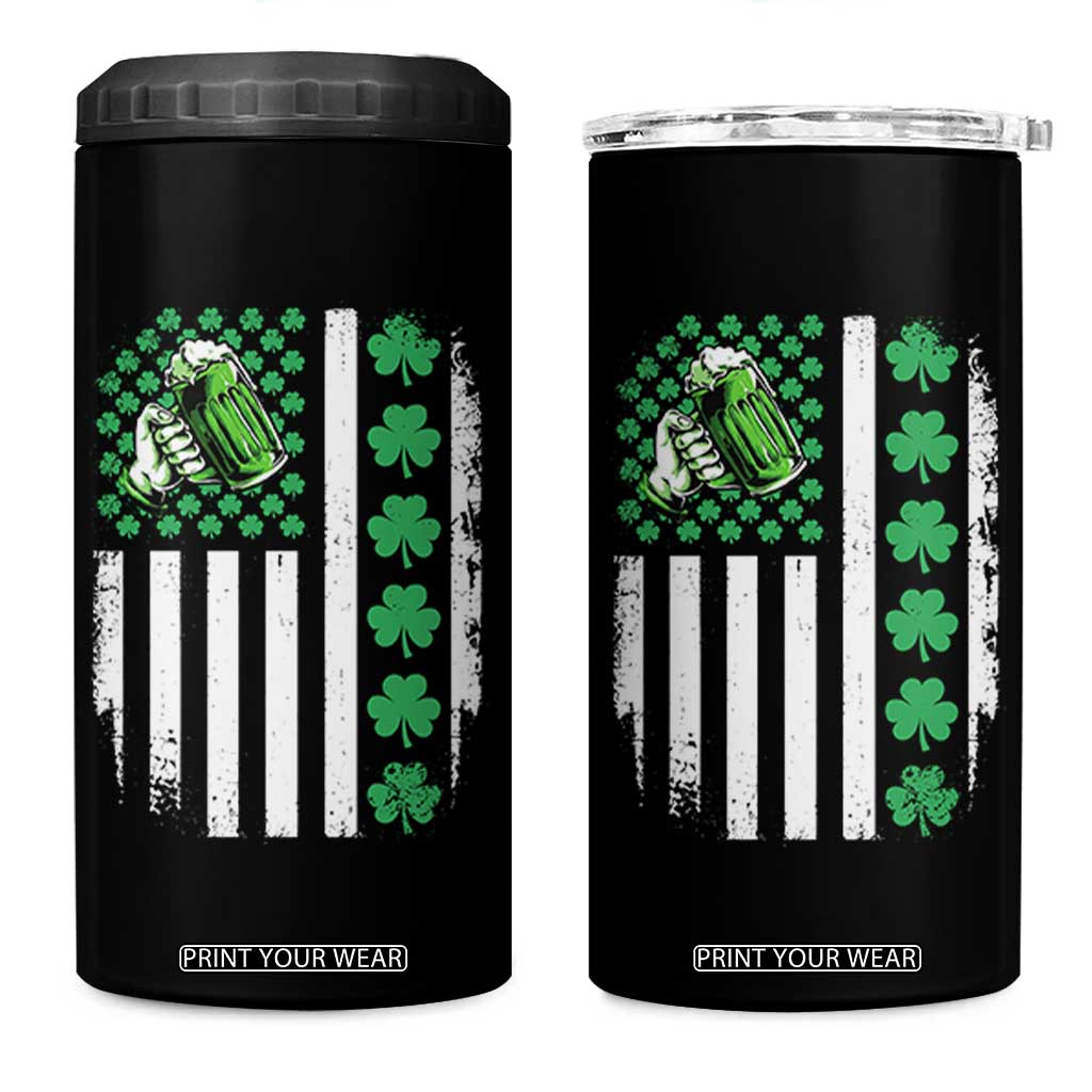 Irish Patriotic USA Flag With Shamrocks Gift 4 in 1 Can Cooler Tumbler TS12 One Size: 16 oz Black Print Your Wear