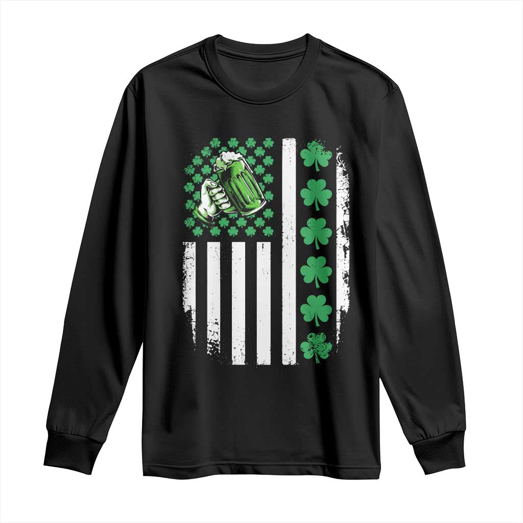 Irish Patriotic USA Flag With Shamrocks Gift Long Sleeve Shirt TS12 Black Print Your Wear