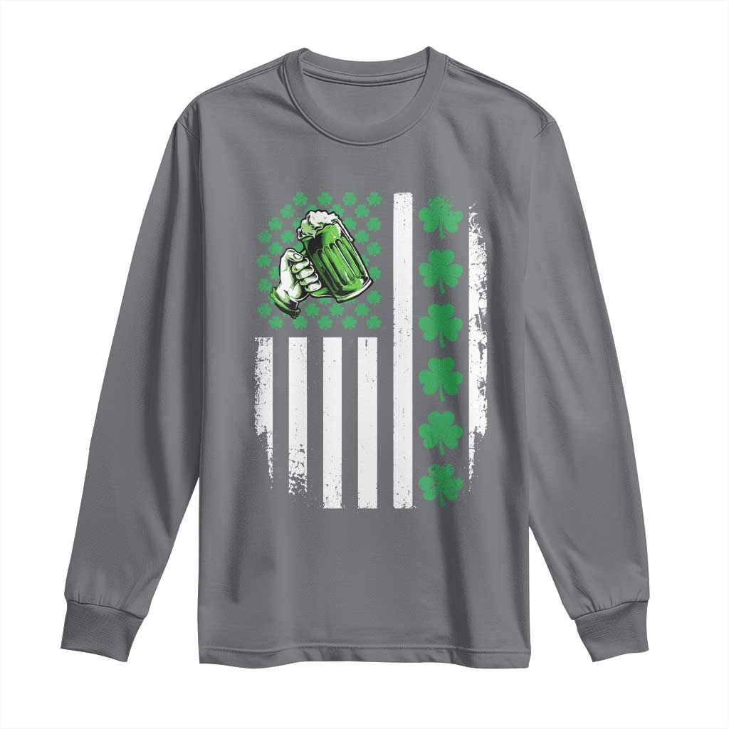 Irish Patriotic USA Flag With Shamrocks Gift Long Sleeve Shirt TS12 Charcoal Print Your Wear