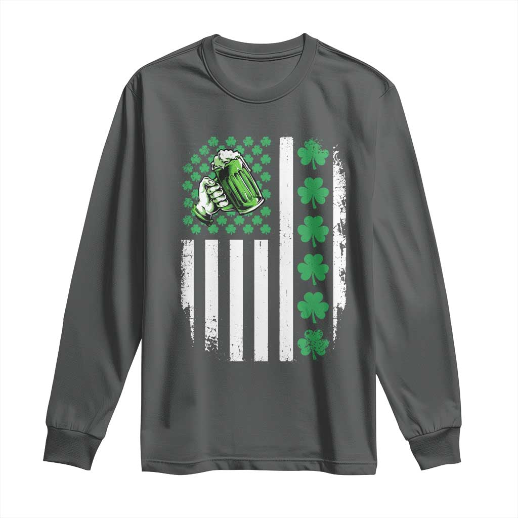 Irish Patriotic USA Flag With Shamrocks Gift Long Sleeve Shirt TS12 Dark Heather Print Your Wear