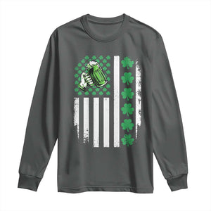 Irish Patriotic USA Flag With Shamrocks Gift Long Sleeve Shirt TS12 Dark Heather Print Your Wear