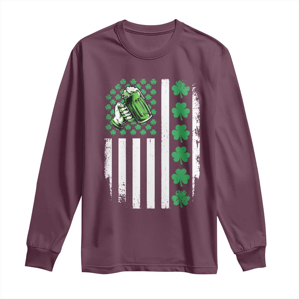 Irish Patriotic USA Flag With Shamrocks Gift Long Sleeve Shirt TS12 Maroon Print Your Wear