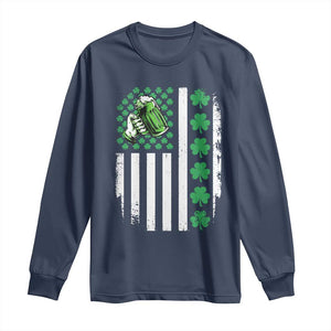 Irish Patriotic USA Flag With Shamrocks Gift Long Sleeve Shirt TS12 Navy Print Your Wear