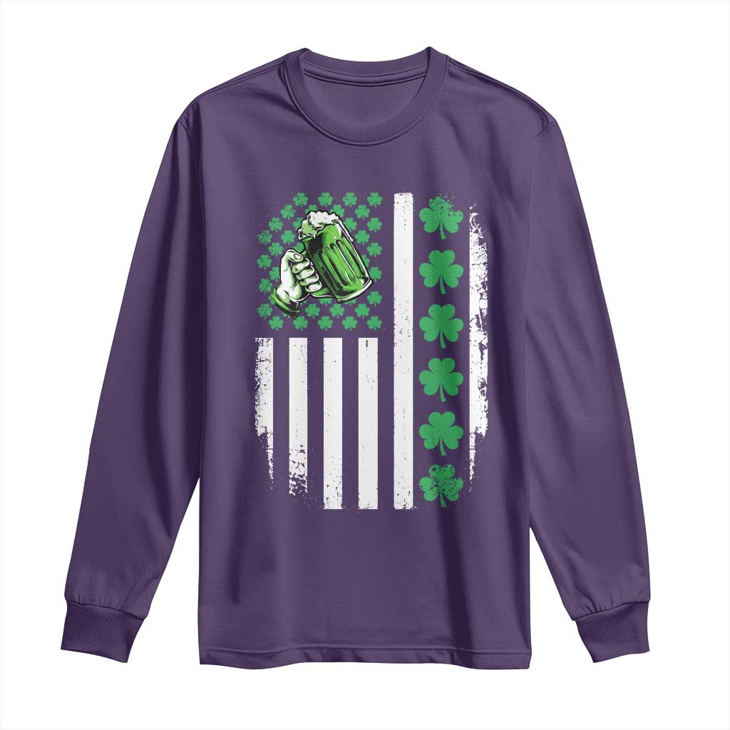 Irish Patriotic USA Flag With Shamrocks Gift Long Sleeve Shirt TS12 Purple Print Your Wear
