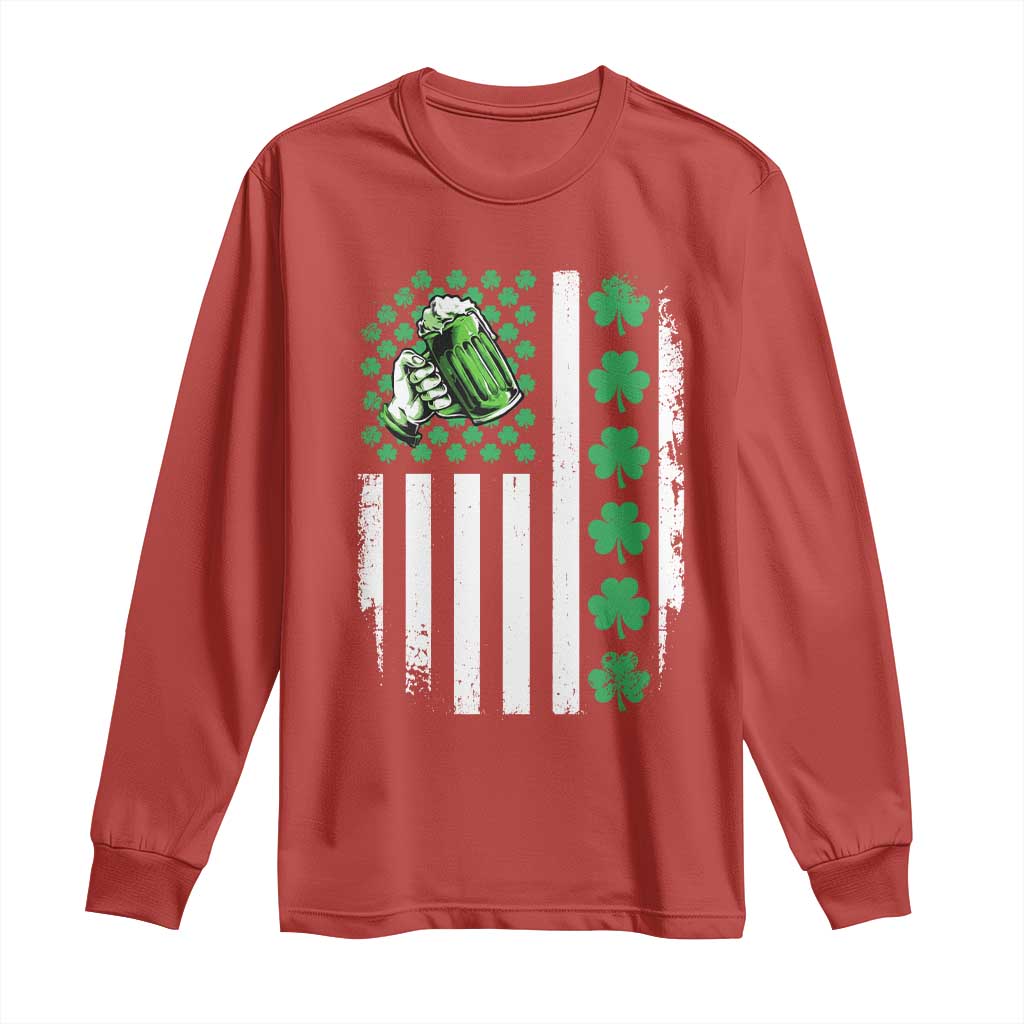 Irish Patriotic USA Flag With Shamrocks Gift Long Sleeve Shirt TS12 Red Print Your Wear