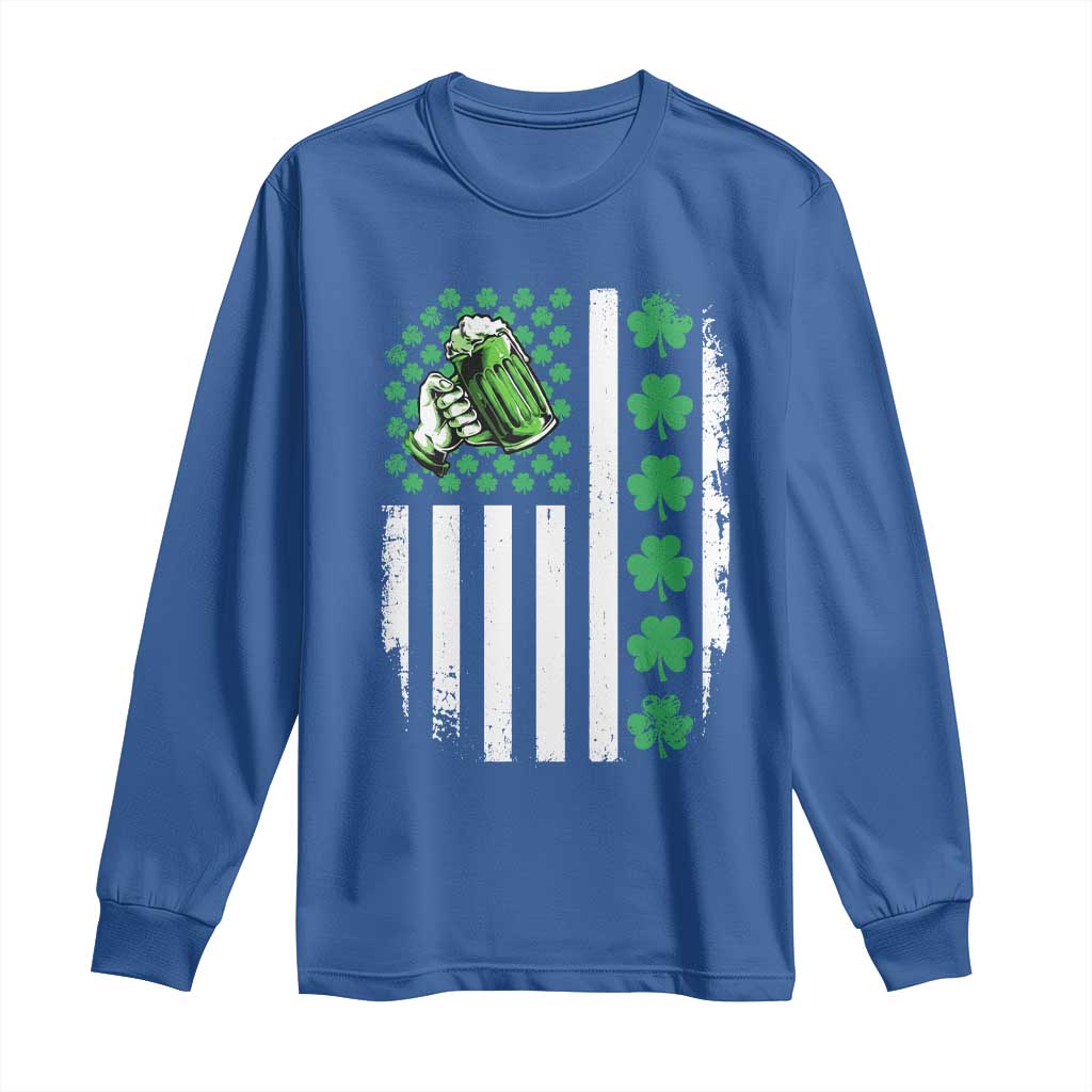 Irish Patriotic USA Flag With Shamrocks Gift Long Sleeve Shirt TS12 Royal Blue Print Your Wear
