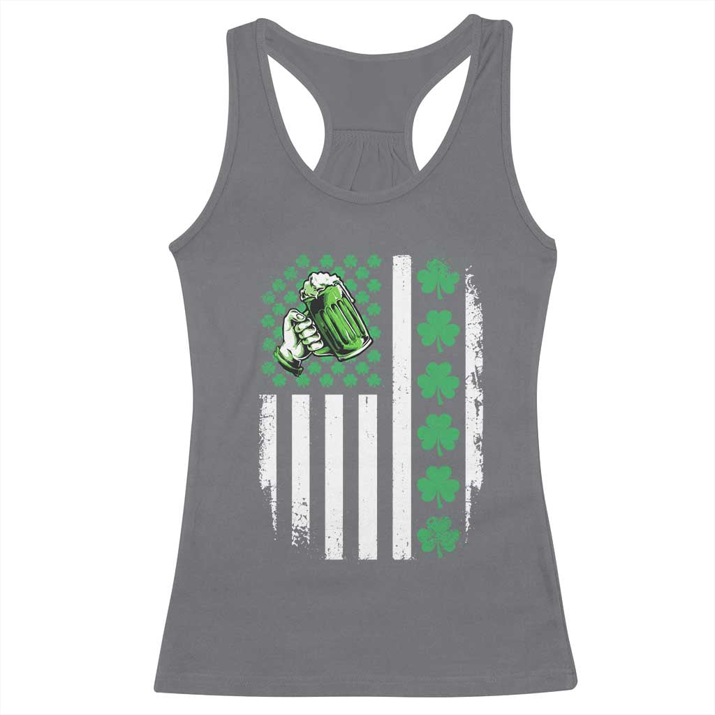 Irish Patriotic USA Flag With Shamrocks Gift Racerback Tank Top TS12 Charcoal Print Your Wear