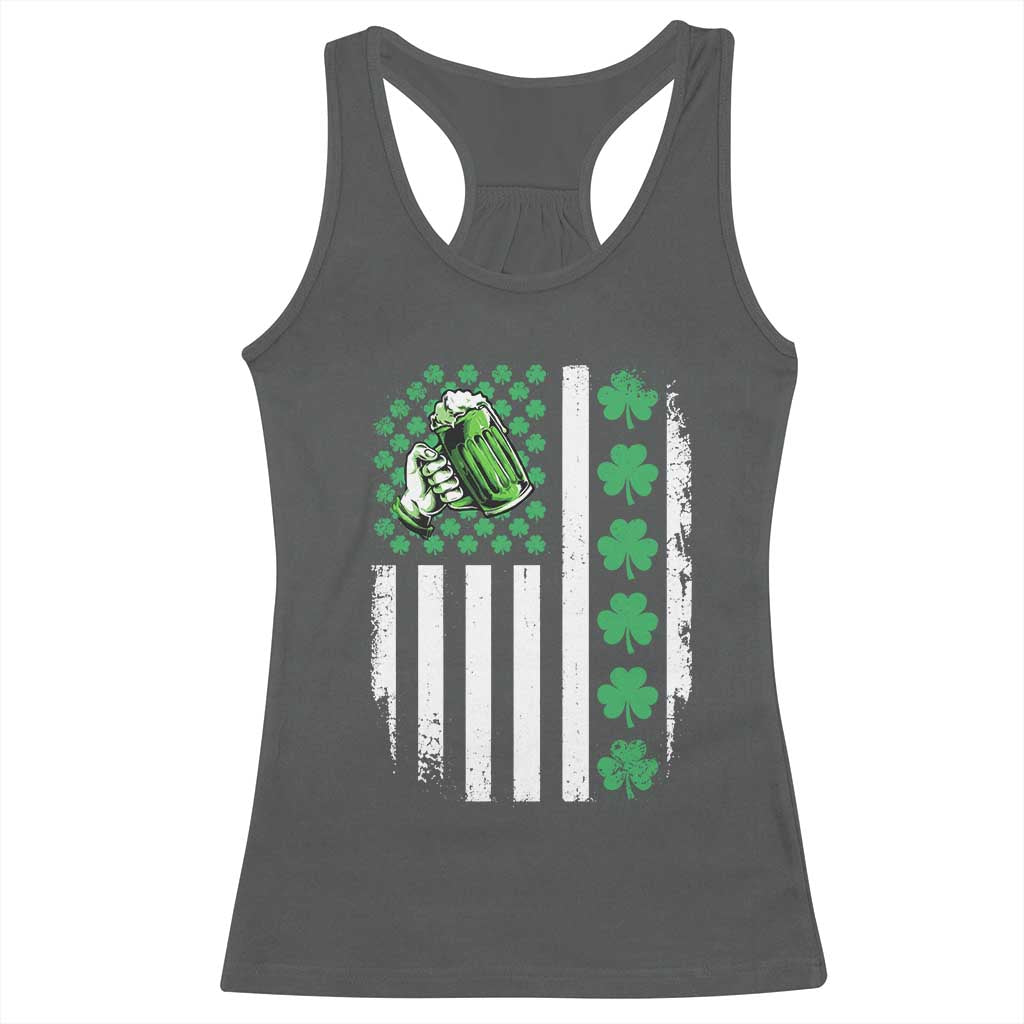 Irish Patriotic USA Flag With Shamrocks Gift Racerback Tank Top TS12 Dark Heather Print Your Wear