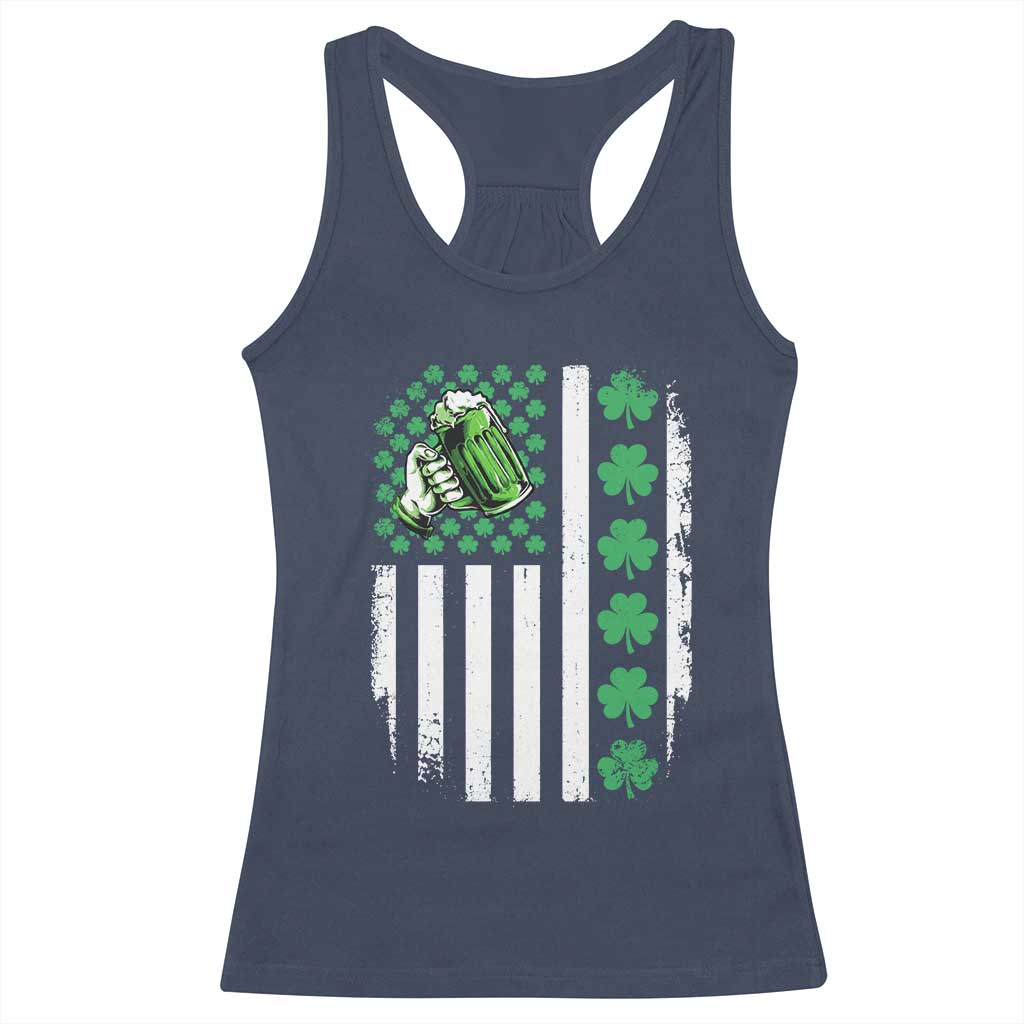 Irish Patriotic USA Flag With Shamrocks Gift Racerback Tank Top TS12 Navy Print Your Wear